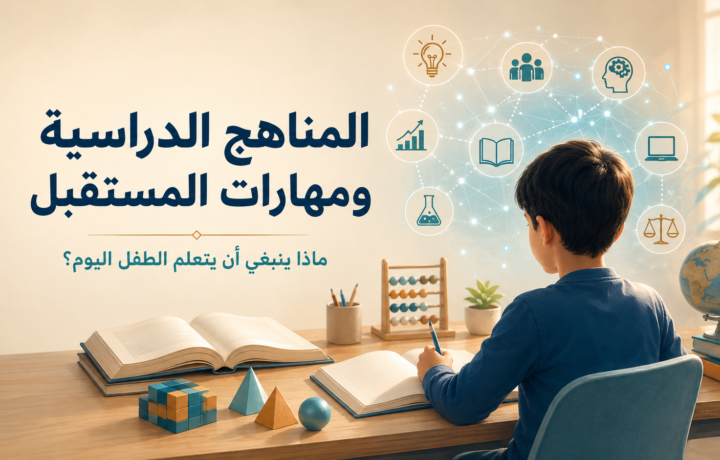 المناهج الدراسية ومهارات المستقبل: طفل يوازن بين القراءة والرياضيات والمهارات الرقمية