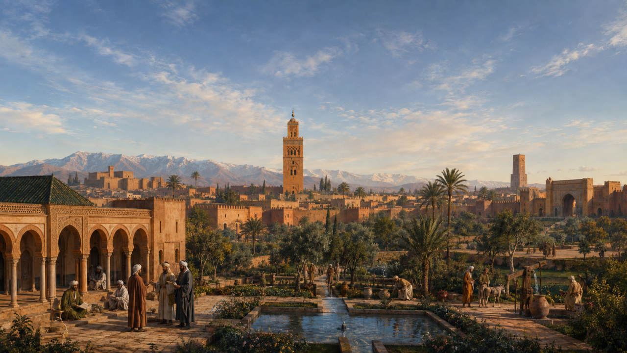 دولة الموحدين: من تينمل إلى أوج القوة والحضارة المغربية 1 تصميم تاريخي يجمع صومعة الكتبية وصومعة حسان وجامع تنمل رمزاً لدولة الموحدين في المغرب