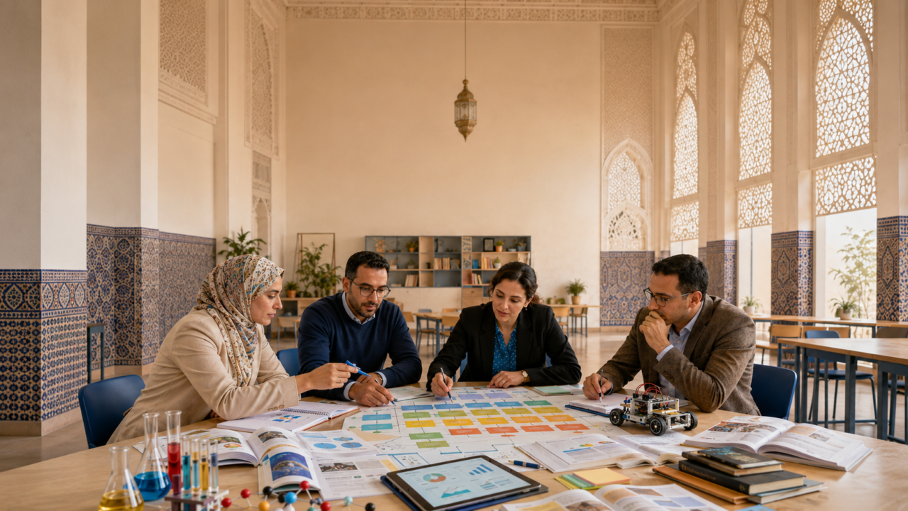 تطوير المناهج التعليمية: كيف نبني مدرسة تواكب التكنولوجيا وسوق العمل من دون أن تفقد رسالتها؟ 1 فريق تربوي مغربي يشتغل على تطوير المناهج التعليمية وربط المعارف بالكفايات والتقويم والتكنولوجيا