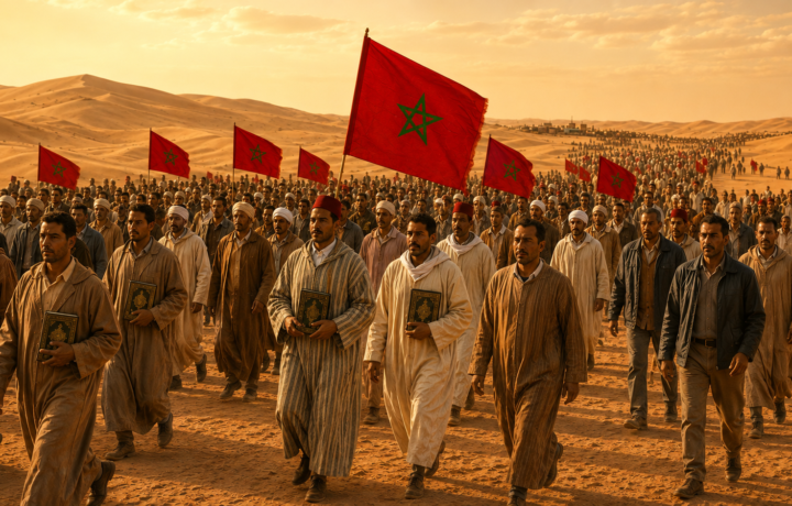 مسيرة سلمية لمغاربة يحملون الأعلام الوطنية والمصاحف في الصحراء تعبيراً عن ذكرى المسيرة الخضراء
