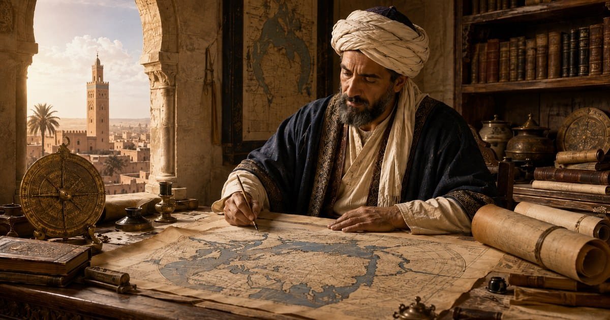 الشريف الإدريسي: العالم المغربي الذي رسم العالم قبل الأقمار الصناعية 1 الشريف الإدريسي يرسم خريطة العالم في مجلس علمي بطابع مغربي