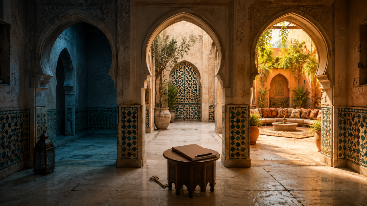 ثلاثة أقواس مغربية ترمز إلى مراحل الانفصال والعتبة والإدماج في طقوس العبور.