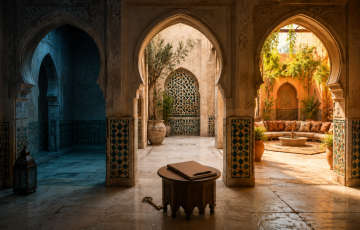 ثلاثة أقواس مغربية ترمز إلى مراحل الانفصال والعتبة والإدماج في طقوس العبور.