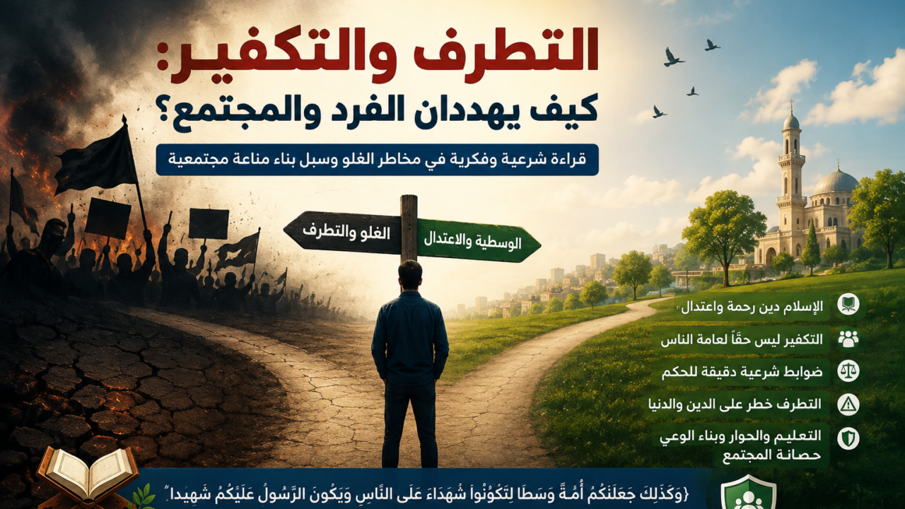 صورة توعوية عن مخاطر التطرف والتكفير وأهمية الوسطية والاعتدال في حماية الفرد والمجتمع
