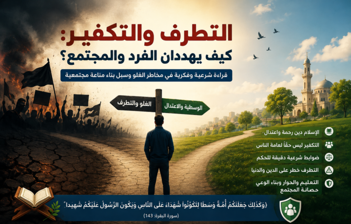 صورة توعوية عن مخاطر التطرف والتكفير وأهمية الوسطية والاعتدال في حماية الفرد والمجتمع