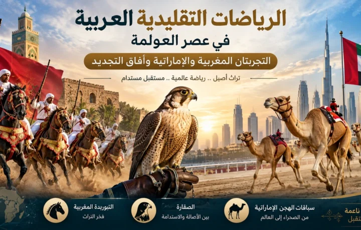 الرياضات التقليدية العربية في المغرب والإمارات: التبوريدة المغربية وسباقات الهجن والصقارة.