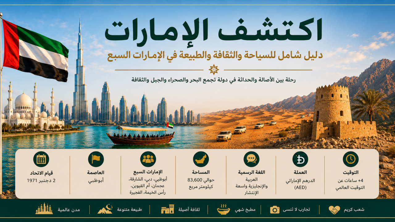 اكتشف الإمارات في مشهد يجمع المدن الحديثة والصحراء والجبال والبحر والثقافة الإماراتية