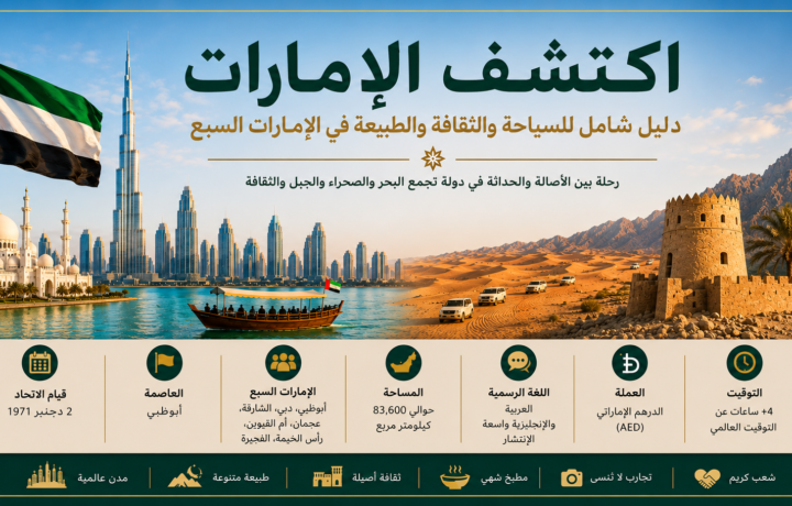 اكتشف الإمارات في مشهد يجمع المدن الحديثة والصحراء والجبال والبحر والثقافة الإماراتية