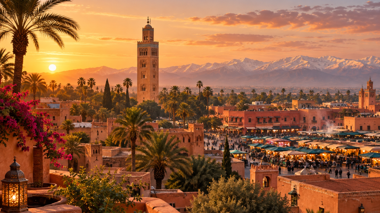 السياحة في مراكش: دليل المدينة الحمراء من جامع الفنا إلى الأطلس الكبير 1 السياحة في مراكش مع جامع الكتبية والمدينة الحمراء وجبال الأطلس الكبير